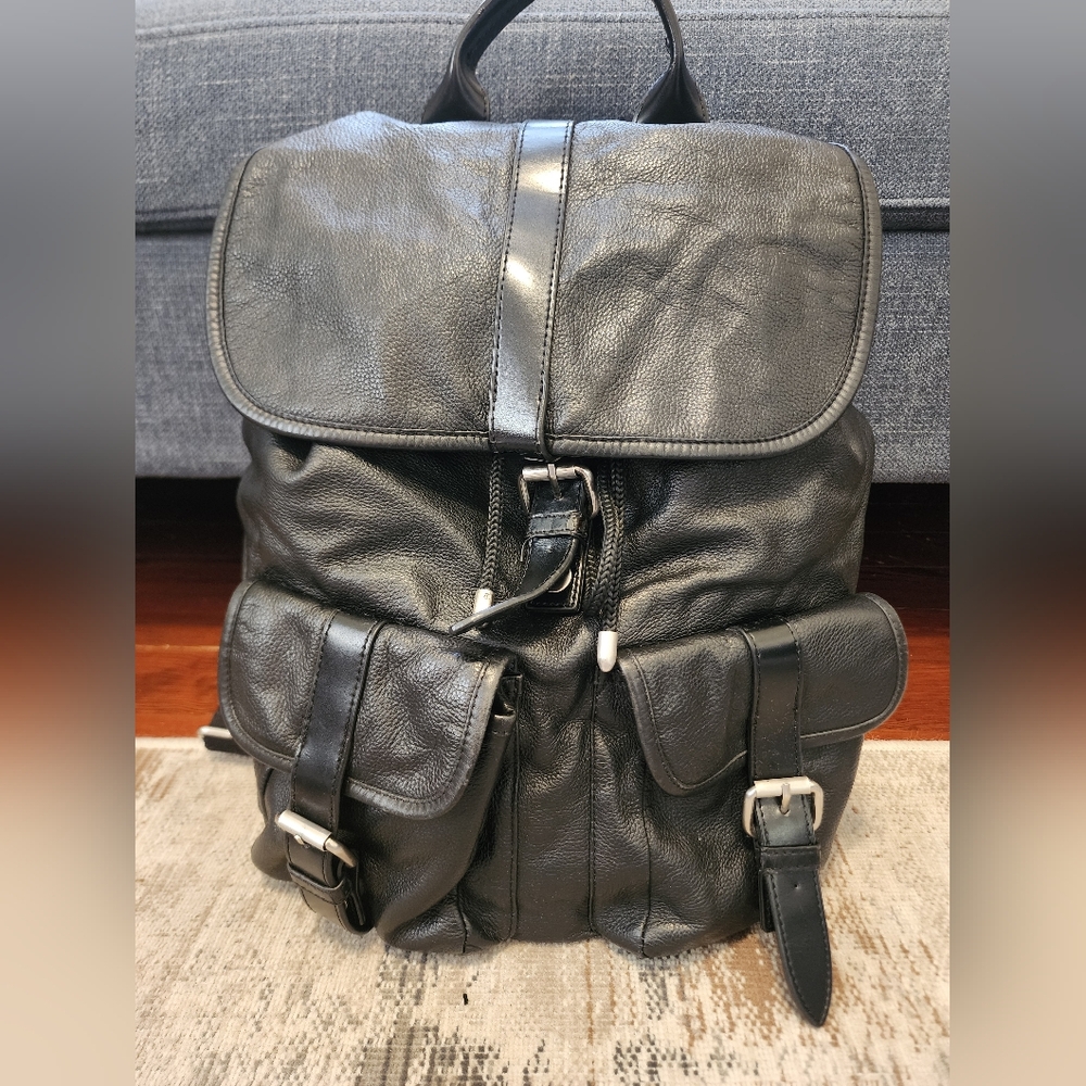 Black Leather Multi-Pocket Backpack - image 1